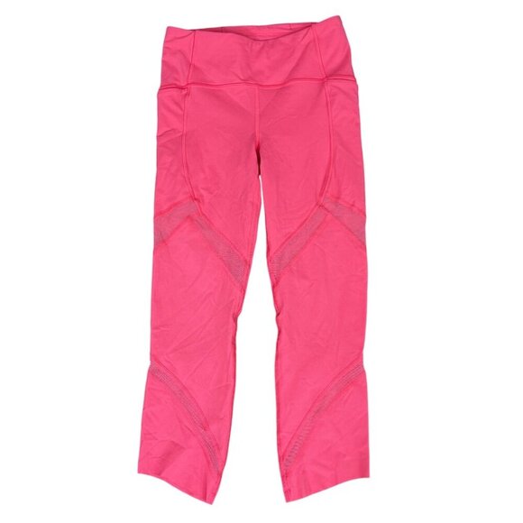 Lululemon On Pace Crop 21" Glossy Coral Pink Nulux Drop-In Pockets Mesh Size 4 - Picture 6 of 6